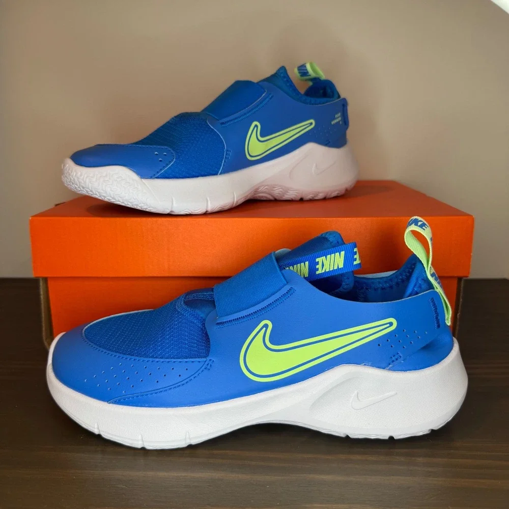 Nike Flex Runner 3 GS Slip On Running Shoes Photo Blue Vapor Green 5Y New